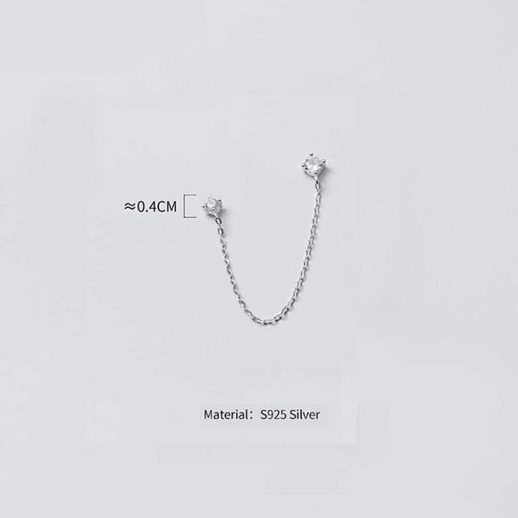 Crystal Chain Stud Sterling Silver Cartilage Double Piercing Climber Earring NEW - Picture 6 of 16